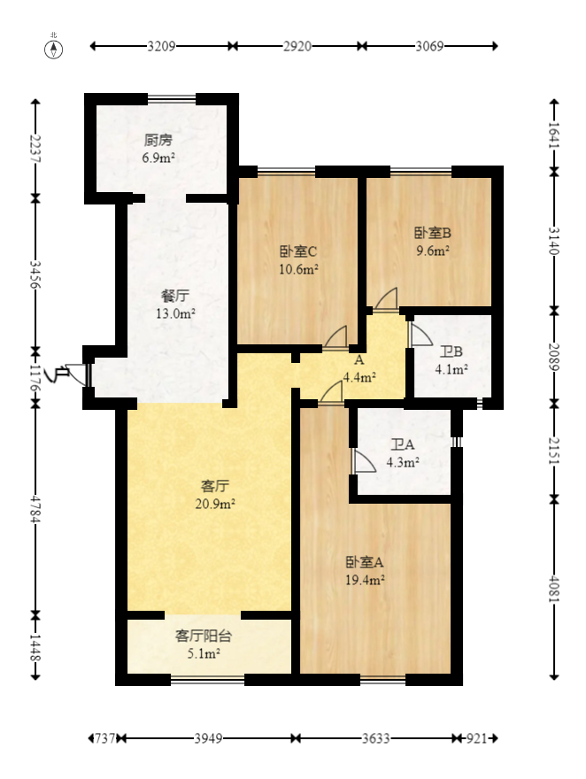 当代滨江MOMA  3室2厅2卫   160.00万室内图1