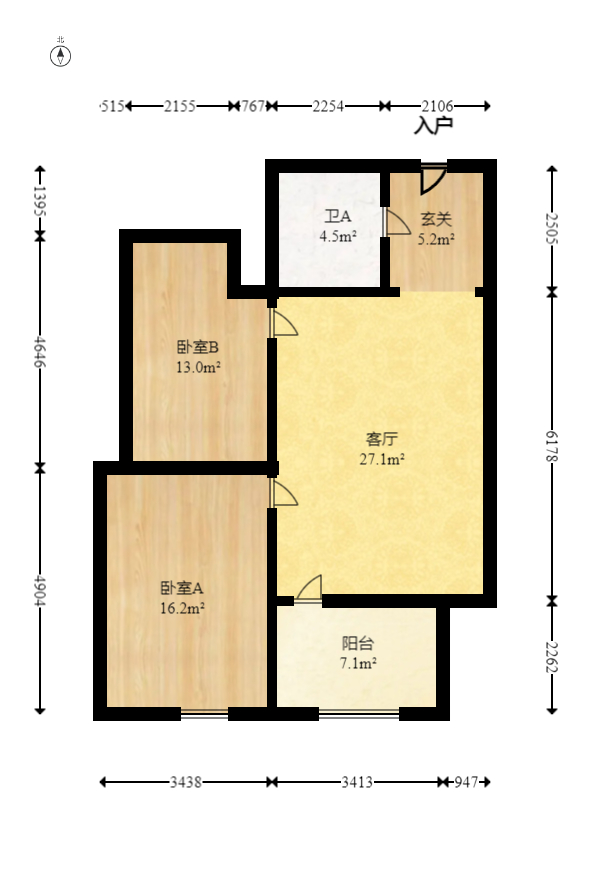 奥克斯广场  3室2厅1卫   85.00万室内图1