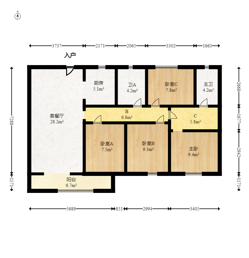 滨江府1913  4室2厅2卫   196.00万室内图1