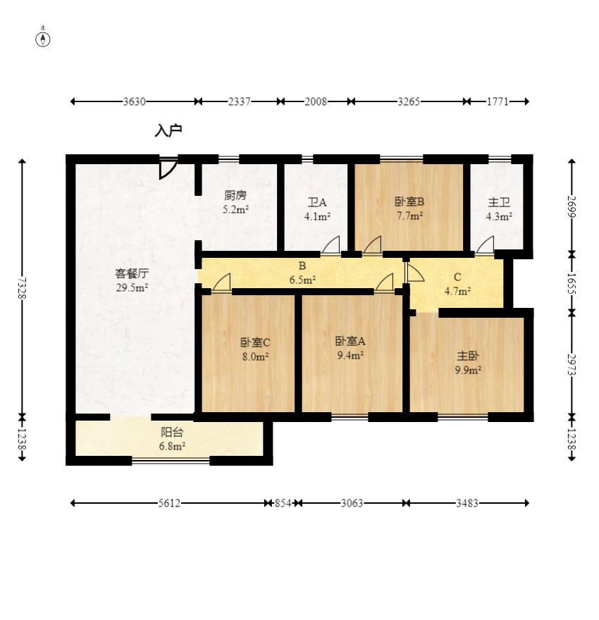 滨江府1913  4室2厅2卫   208.00万室内图1