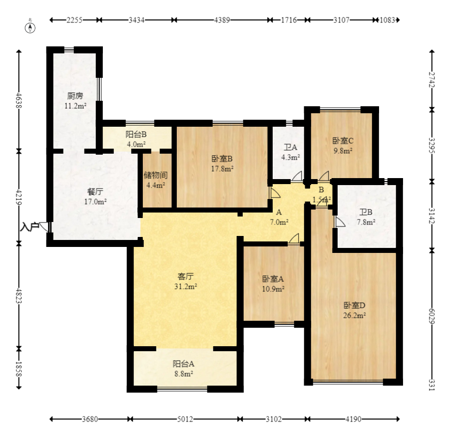 恒大雅苑  4室2廳2衛(wèi)    172.0萬室內(nèi)圖1