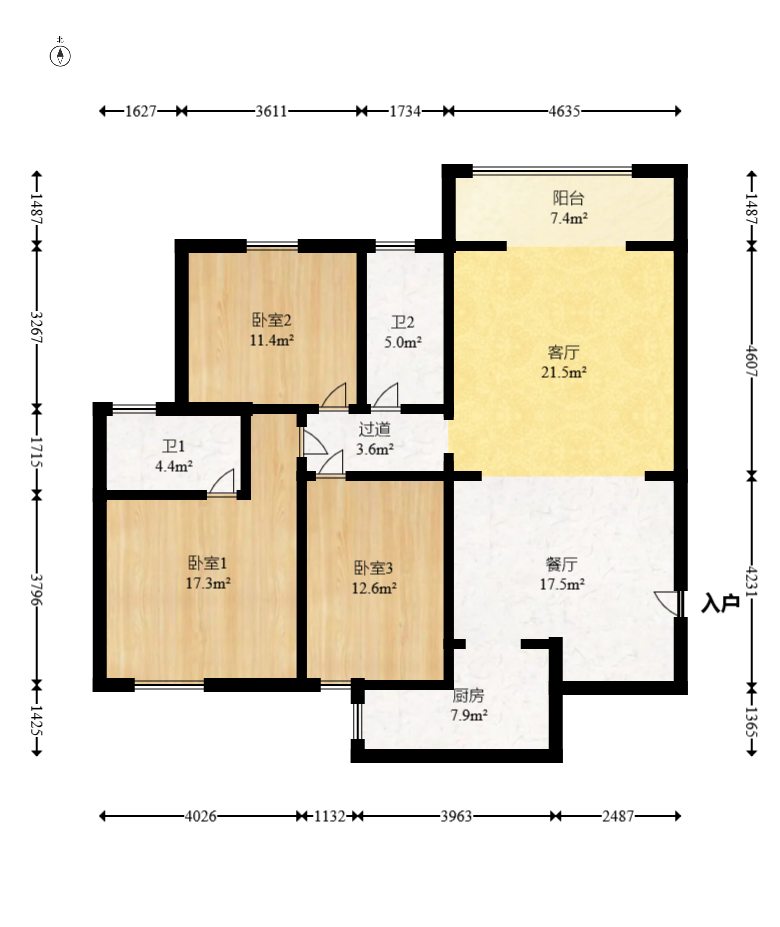 金碧文华  3室2厅2卫   118.80万室内图1
