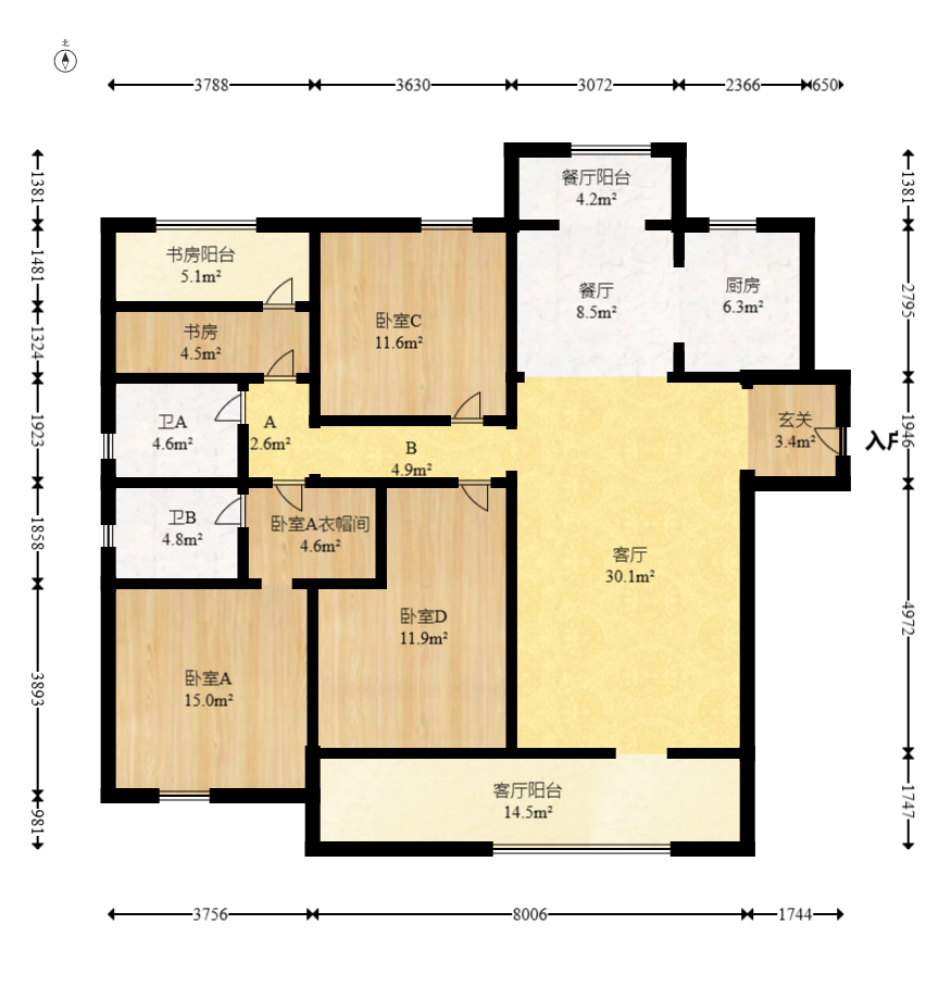 轨道中建麓江府  4室2厅2卫   235.00万室内图1