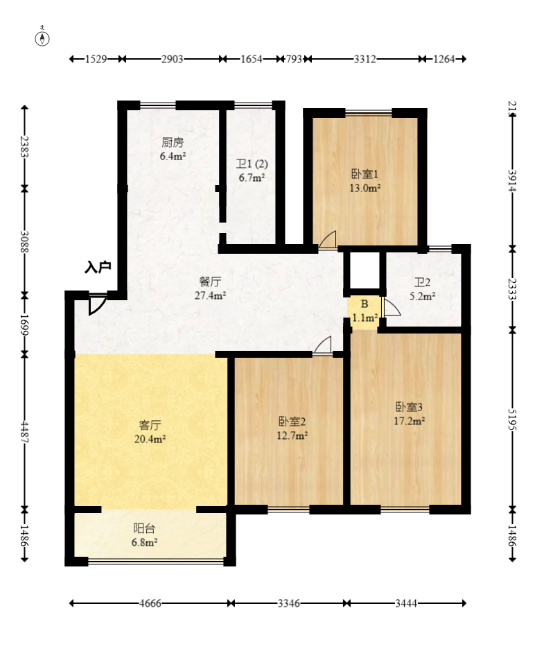 长鑫美树园  3室2厅2卫   98.60万室内图1