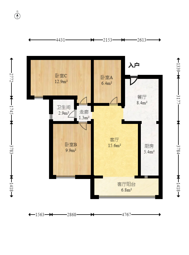 金房奥斯卡 2室2厅1卫 74.98万 金房奥斯卡 2室2厅1卫 74.98万户型图