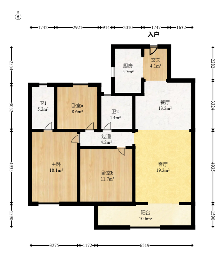 大汉汉府一期 3室2厅2卫 65.0万 大汉汉府一期 3室2厅2卫 65.0万户型图