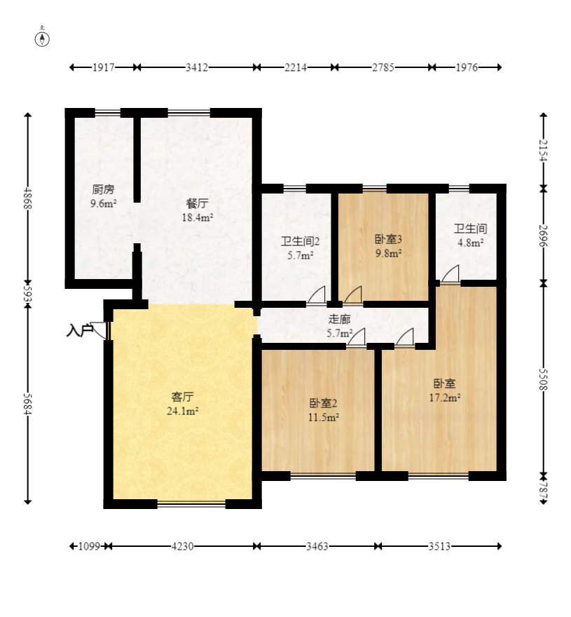 金科天悦（金科美邻汇）  3室2厅2卫   86.00万室内图1