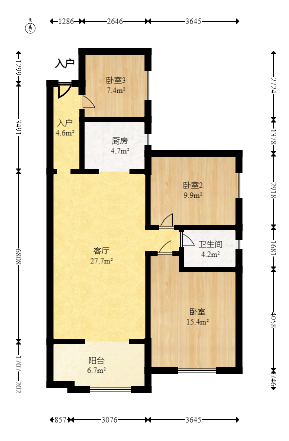 海德公园  3室2厅1卫   66.80万室内图1