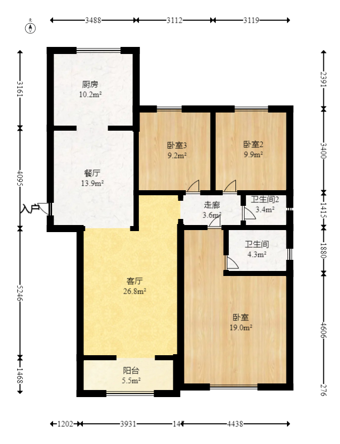 圣力华苑  3室2厅2卫   59.80万室内图1