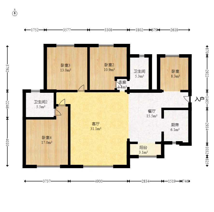 康桥长郡  4室2厅2卫   81.80万室内图1