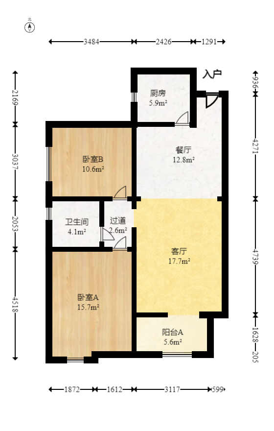 建发中央公园（建发美地）  2室1厅1卫   115.00万室内图1