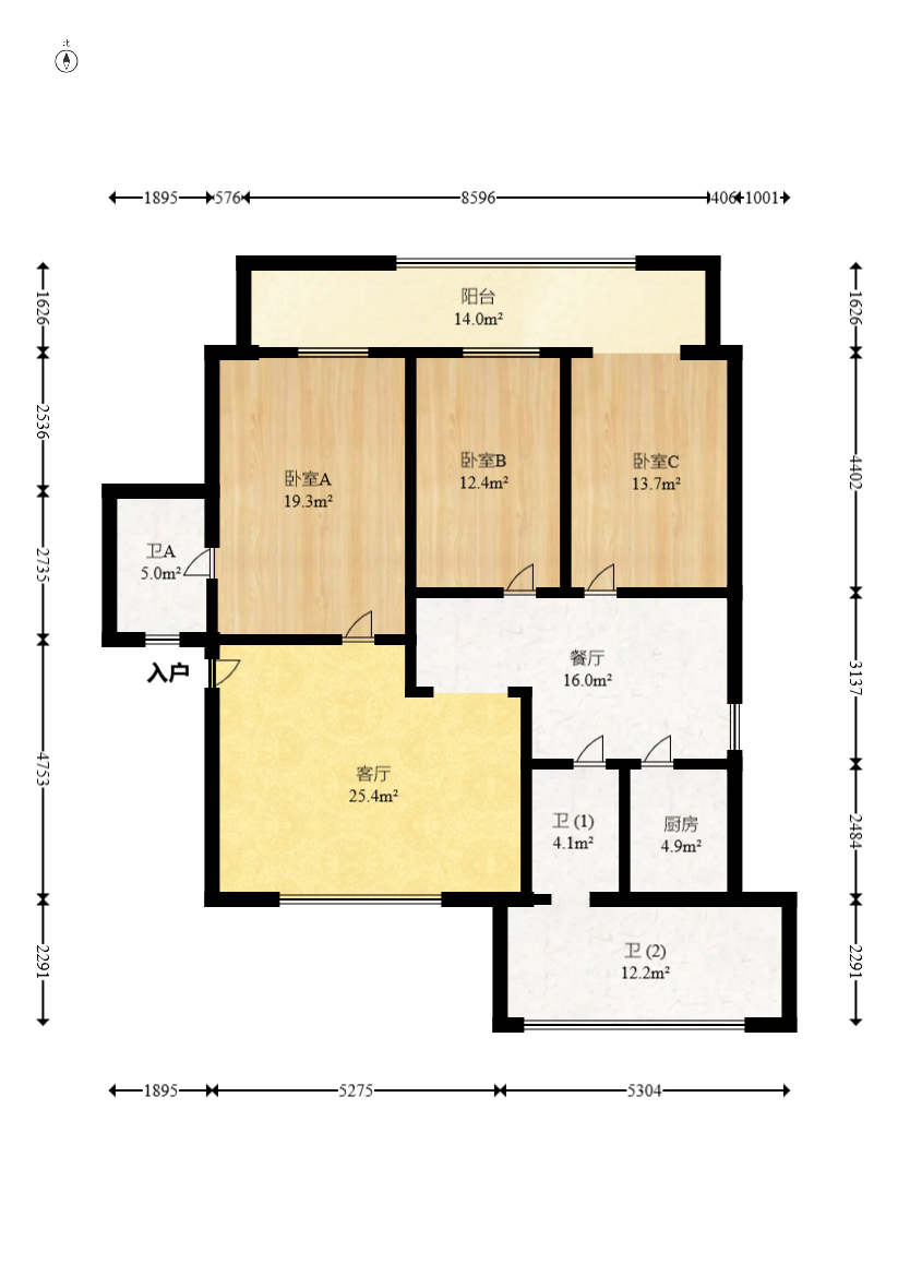 望兴家园  3室2厅2卫   91.00万室内图1
