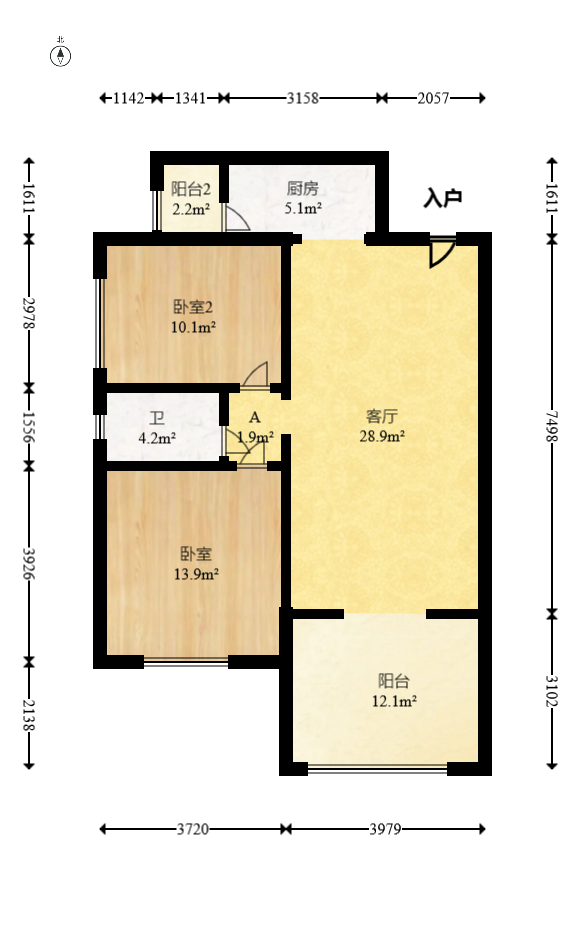恒大华府  2室2厅1卫   110.00万室内图1