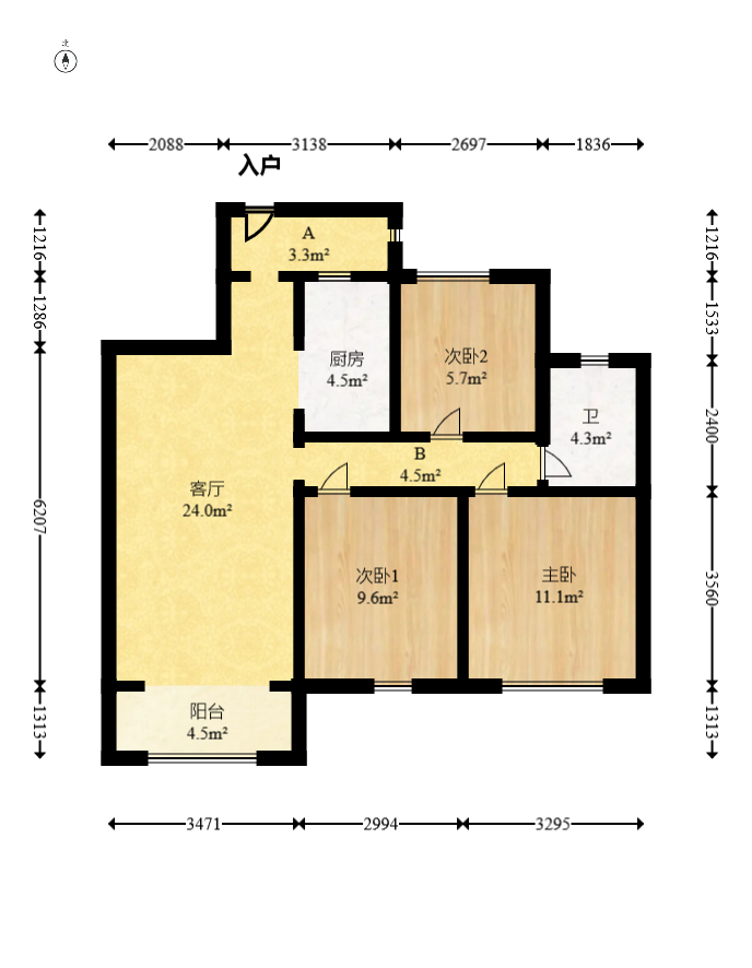 星湖湾一期高层 3室2厅1卫 62.8万 星湖湾一期高层 3室2厅1卫 62.8万户型图