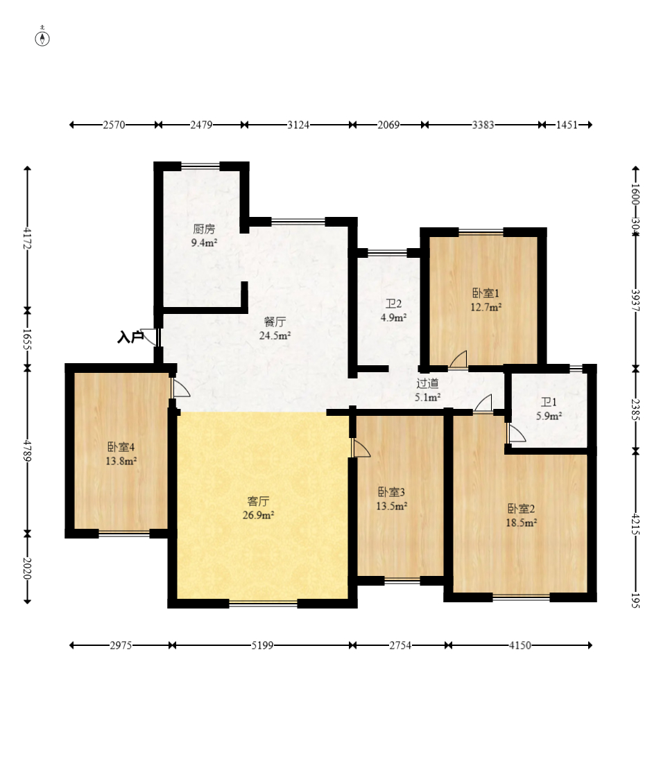 星城世家  4室2厅2卫   215.00万室内图1
