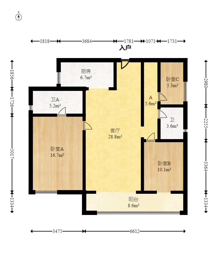 奥园城市天骄二期  3室2厅2卫   112.00万室内图1