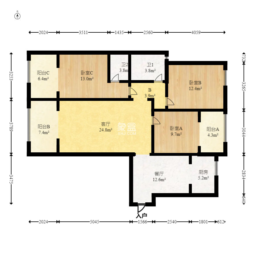 五江天街北区  3室2厅2卫   126.80万