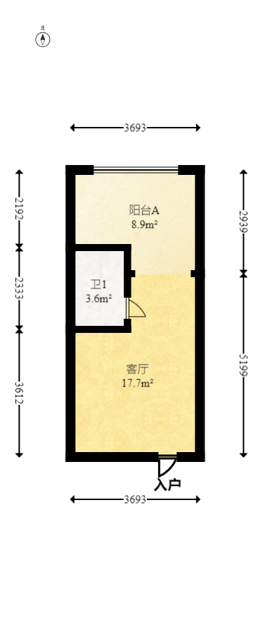 金色loft（鑫秋大厦）  1室1厅1卫   40.00万室内图1