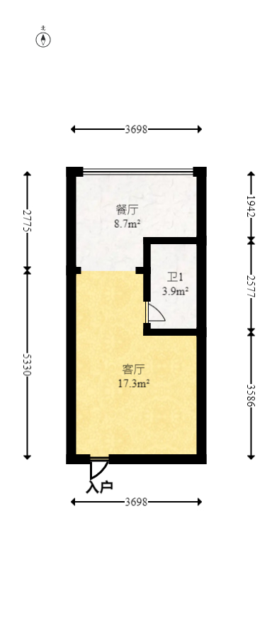 金色loft（鑫秋大厦）  1室1厅1卫   40.00万室内图1