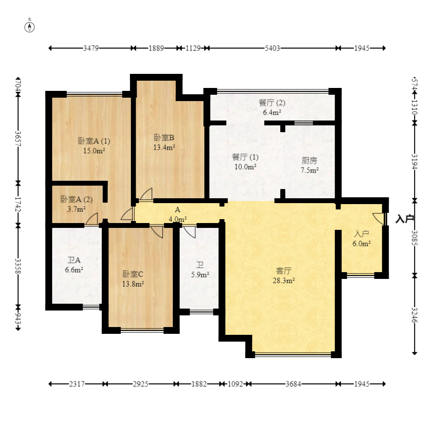 西点公园里  3室2厅2卫   188.00万室内图1
