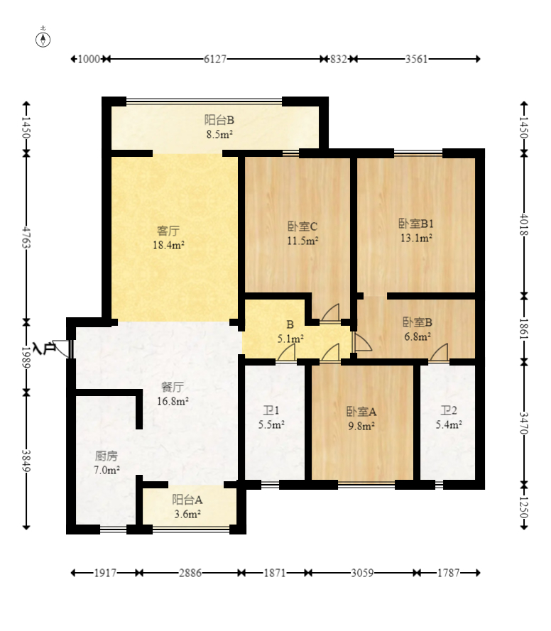 世茂璀璨天城 3室2厅2卫 165.0万 世茂璀璨天城 3室2厅2卫 165.0万户型图