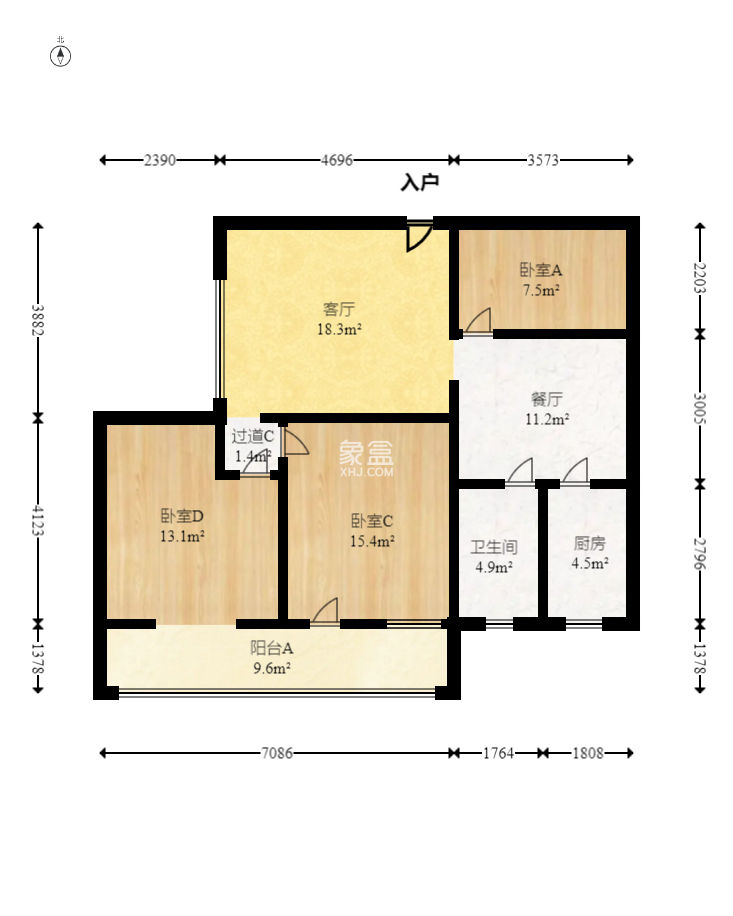窯嶺光大銀行宿舍  3室2廳1衛(wèi)   83.00萬