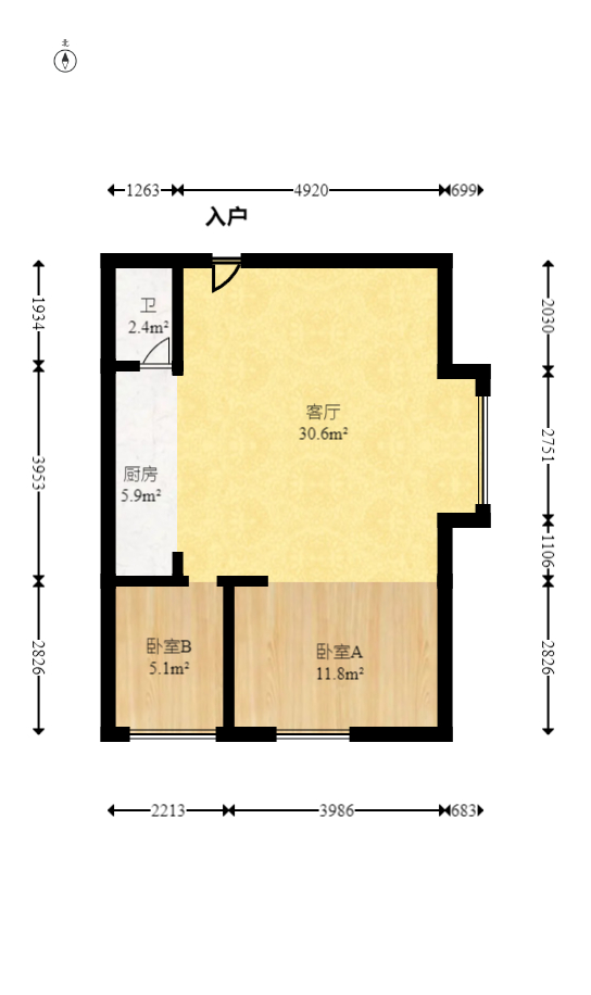 长大卧琥  2室1厅1卫   48.00万室内图1