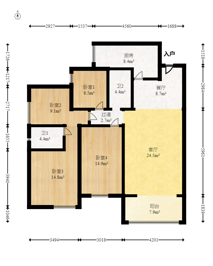 万润滨江天著  4室2厅2卫    116.0万室内图1