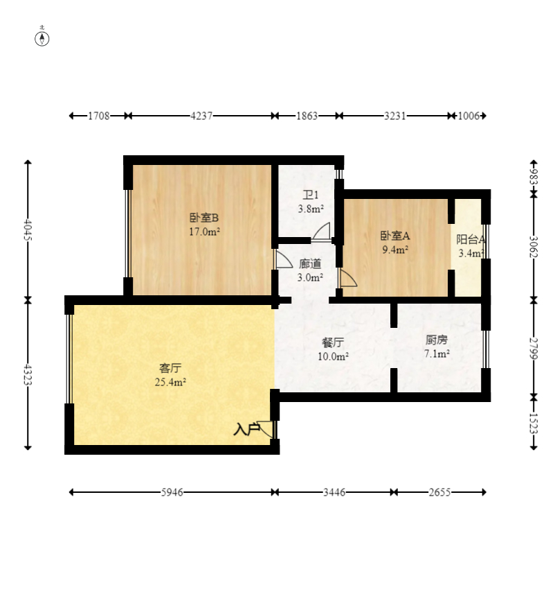 靳江明珠  2室2厅1卫   55.00万室内图1