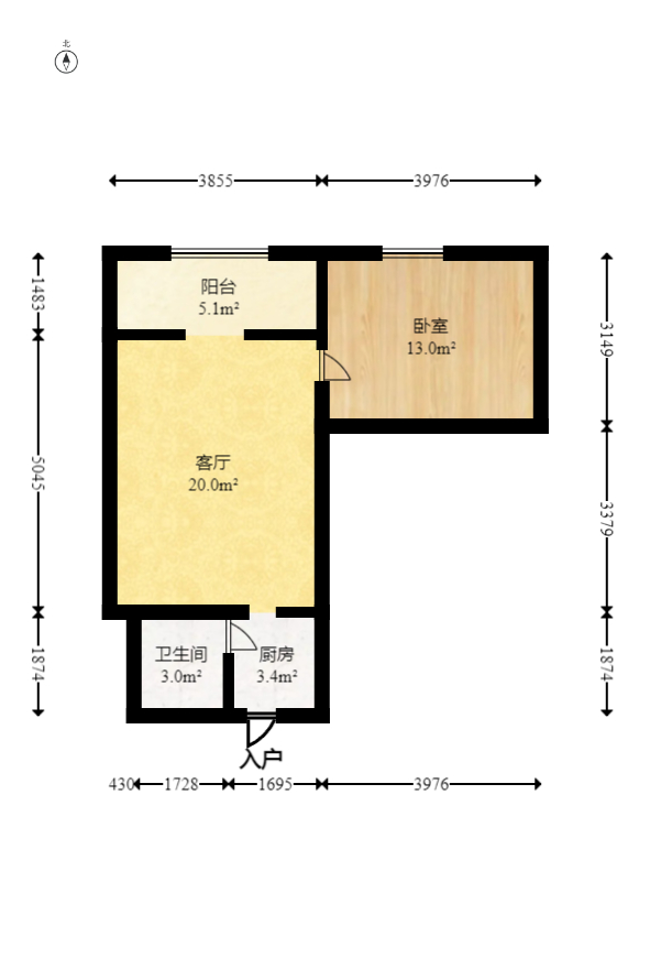 花漾年华（桂花园）  1室1厅1卫   50.00万室内图1