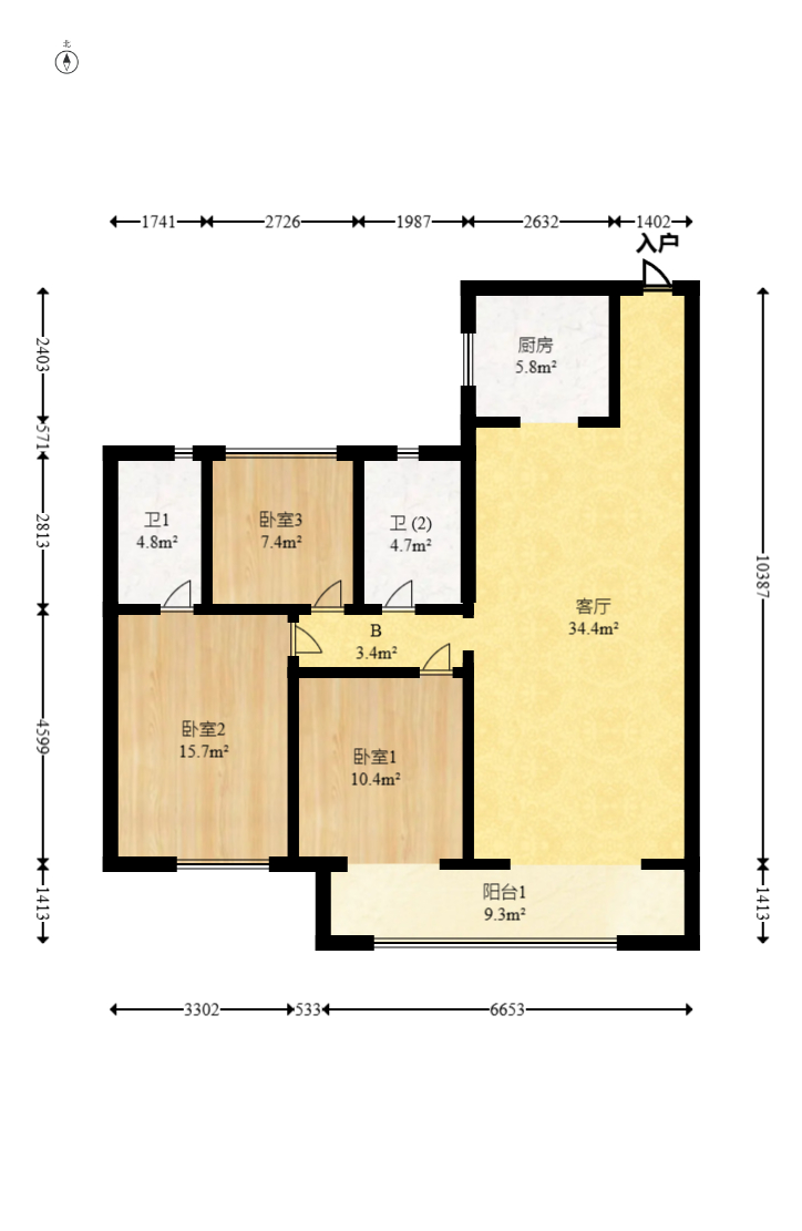 旭辉国悦府  3室2厅2卫   155.00万室内图1