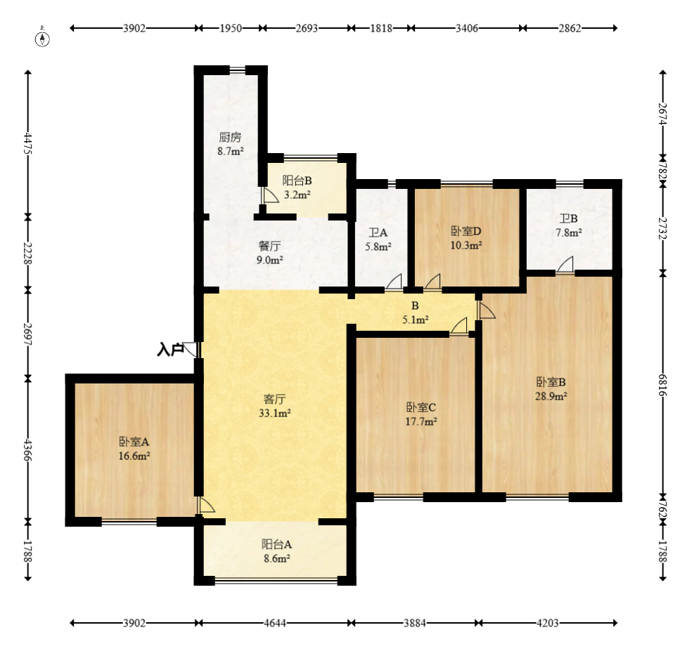 恒大上林苑 4室2厅2卫 135.0万 恒大上林苑 4室2厅2卫 135.0万户型图