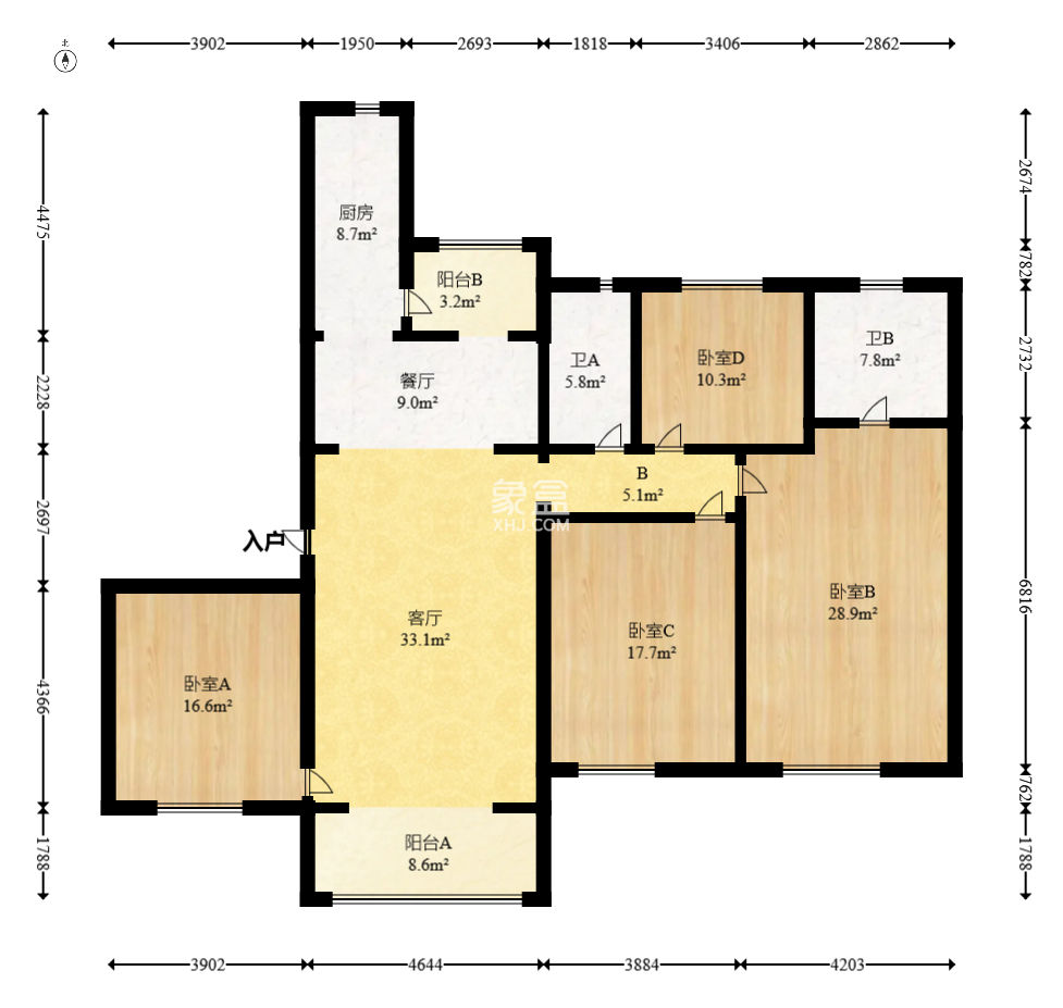 恒大上林苑  4室2厅2卫    135.0万