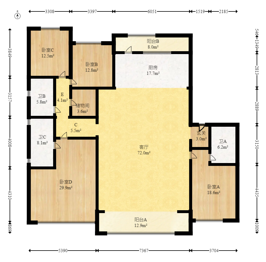 建发养云  4室2厅2卫   528.00万室内图1