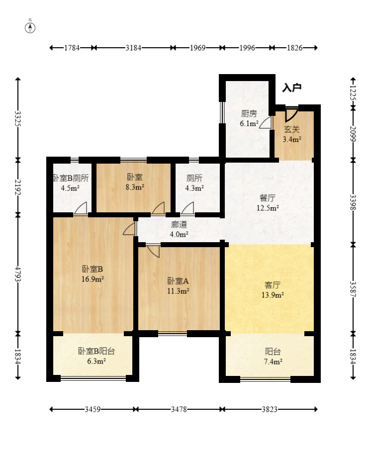 保利天汇  3室2厅2卫   170.00万室内图1