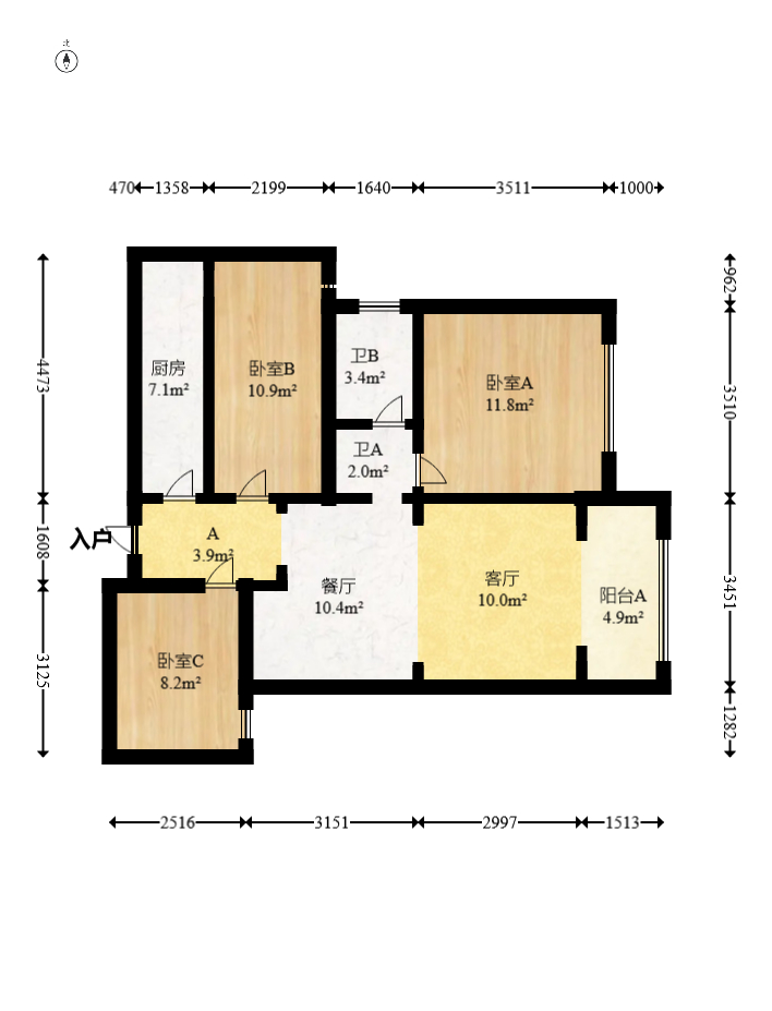 卓越蔚蓝城邦 3室1厅1卫 56.0万 卓越蔚蓝城邦 3室1厅1卫 56.0万户型图