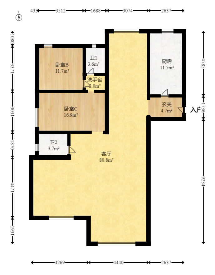 建投象山国际  4室2厅2卫   152.00万室内图1