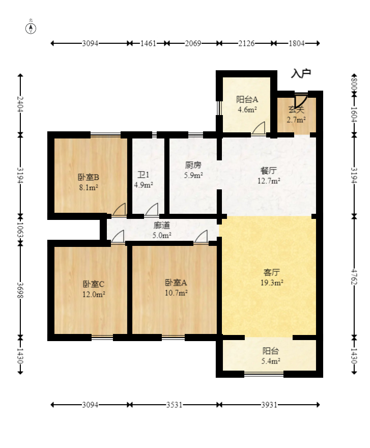 华润橡树湾  3室2厅1卫   79.80万室内图1