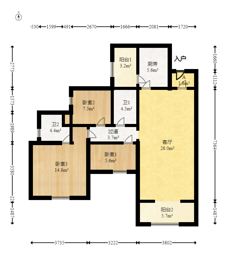 勤诚达境界城 3室2厅2卫 88.0万 勤诚达境界城 3室2厅2卫 88.0万户型图