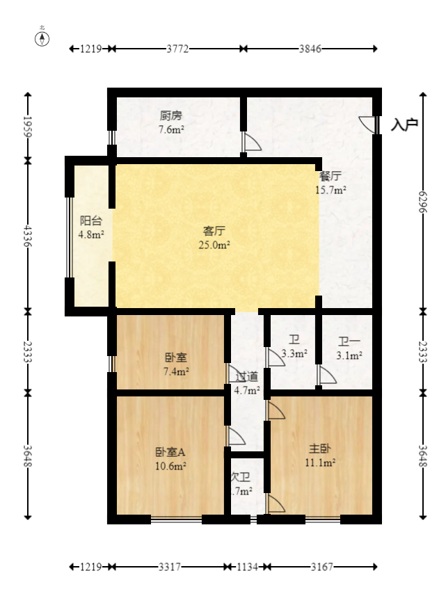 开源鑫景 3室2厅2卫 65.0万 开源鑫景 3室2厅2卫 65.0万户型图