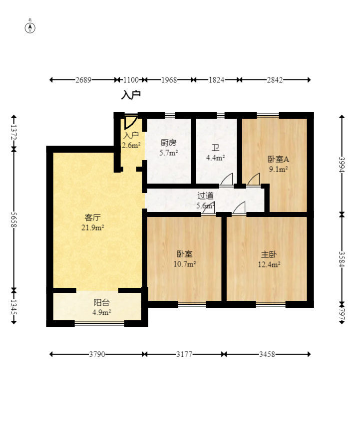 金科时代中心  3室2厅1卫   62.80万室内图1