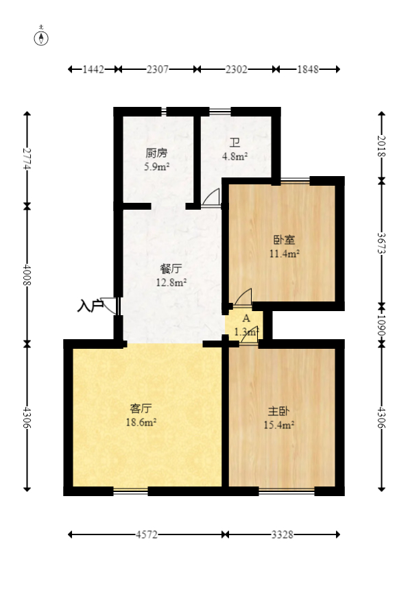 郡原居里  1室2厅2卫   80.00万室内图1