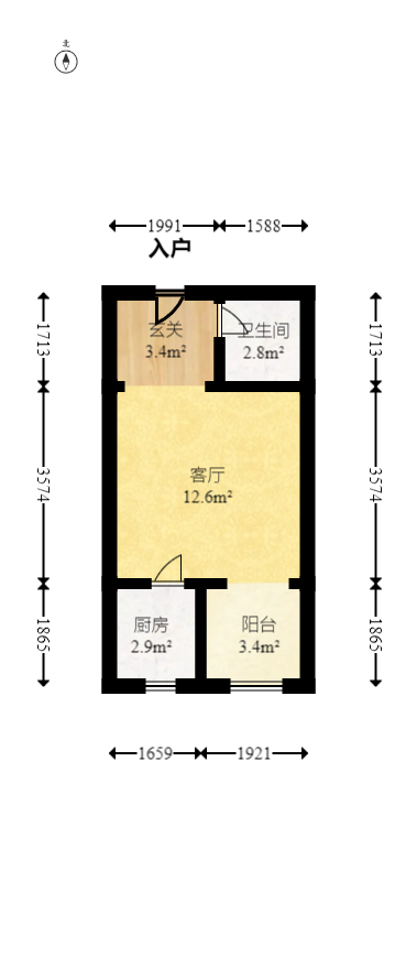 金房奥斯卡  1室1厅1卫   24.50万室内图1