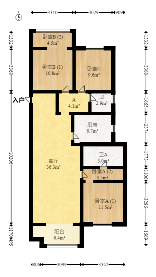 旭辉都会山  3室2厅2卫   220.00万室内图1