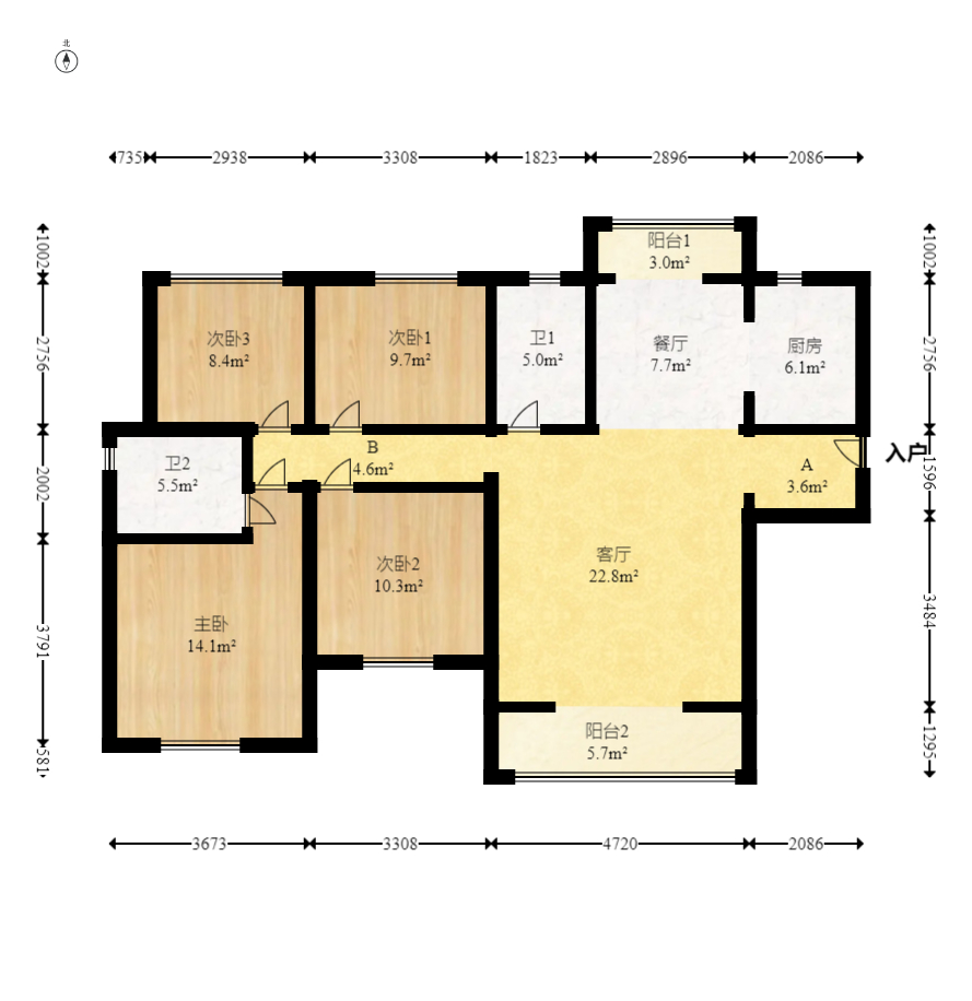 中建悦和城  4室2厅2卫   129.00万室内图1
