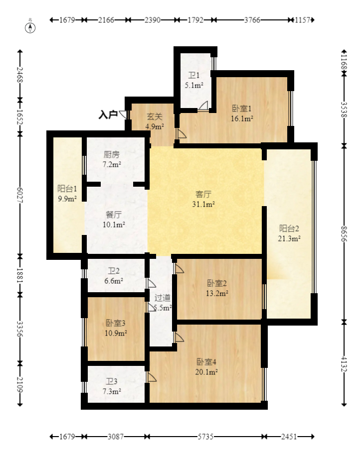 润和湘江天地E区 4室2厅2卫 170.0万 润和湘江天地E区 4室2厅2卫 170.0万户型图