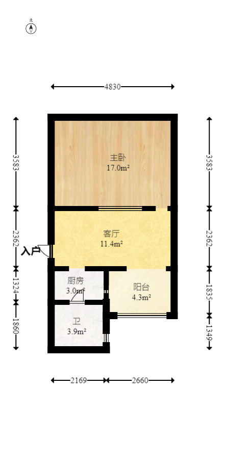 明城公寓 1室1厅1卫 21.8万 明城公寓 1室1厅1卫 21.8万户型图