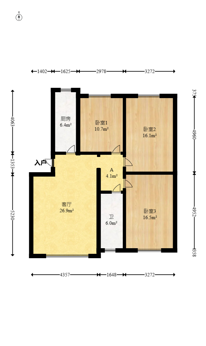 桔园小区1-8片  3室2厅1卫   68.00万室内图1