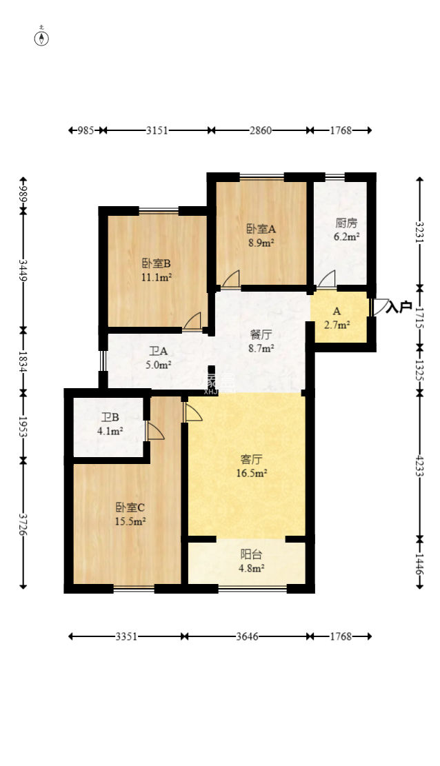 绿地新都会  3室2厅2卫   90.00万