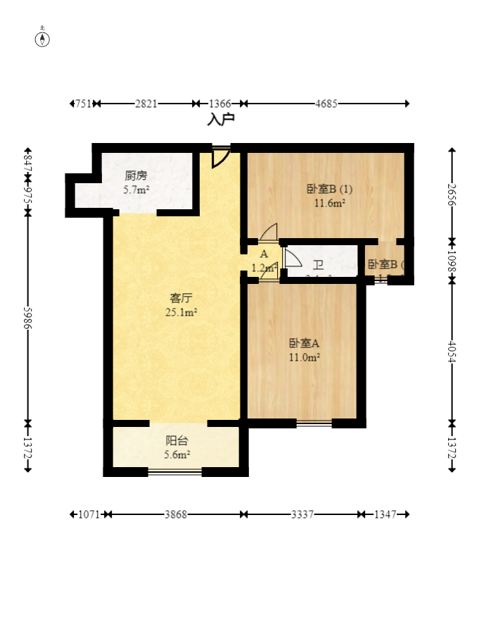 龙王港社区  2室2厅1卫   86.00万室内图1